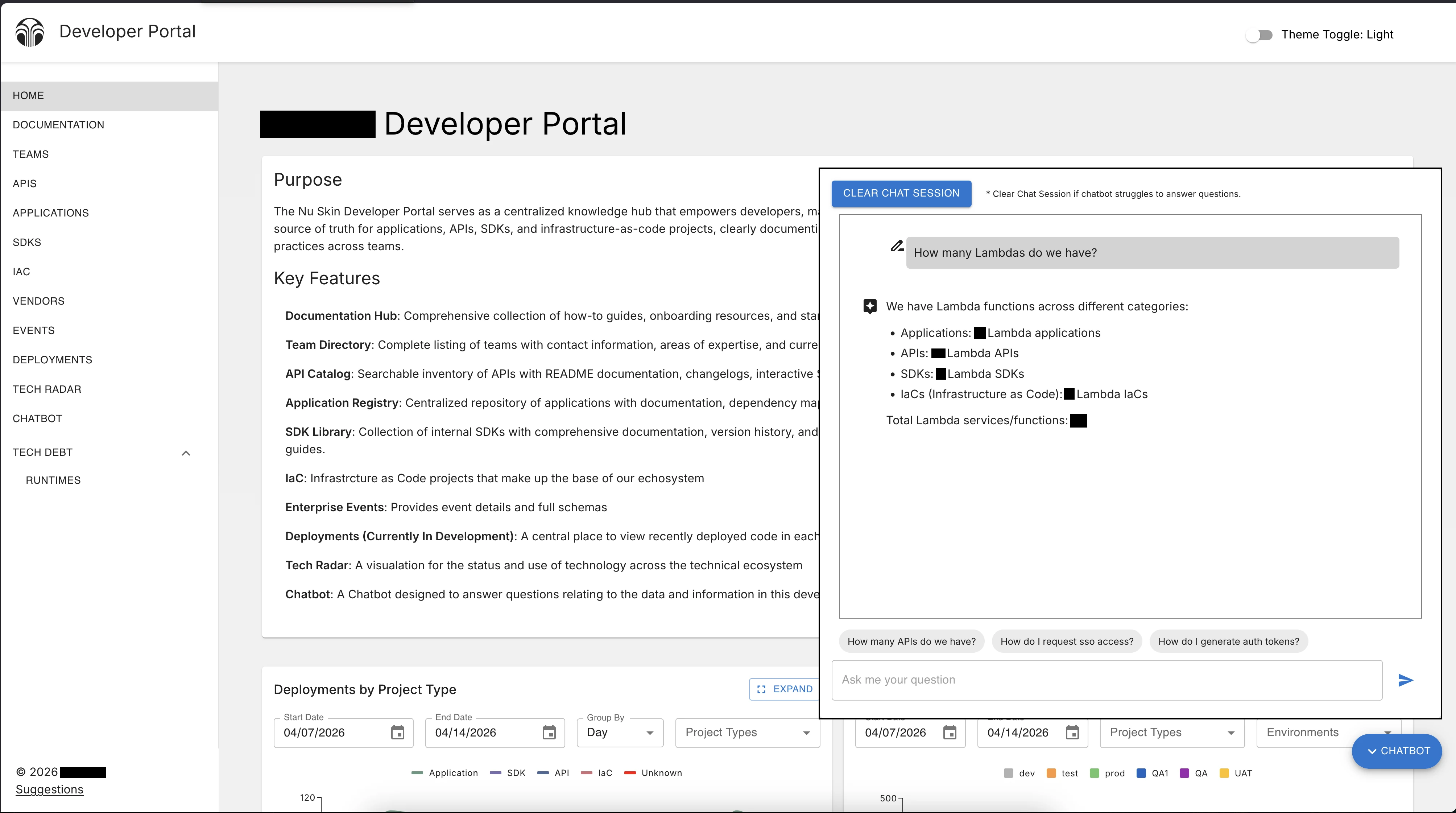Developer portal chatbot interface